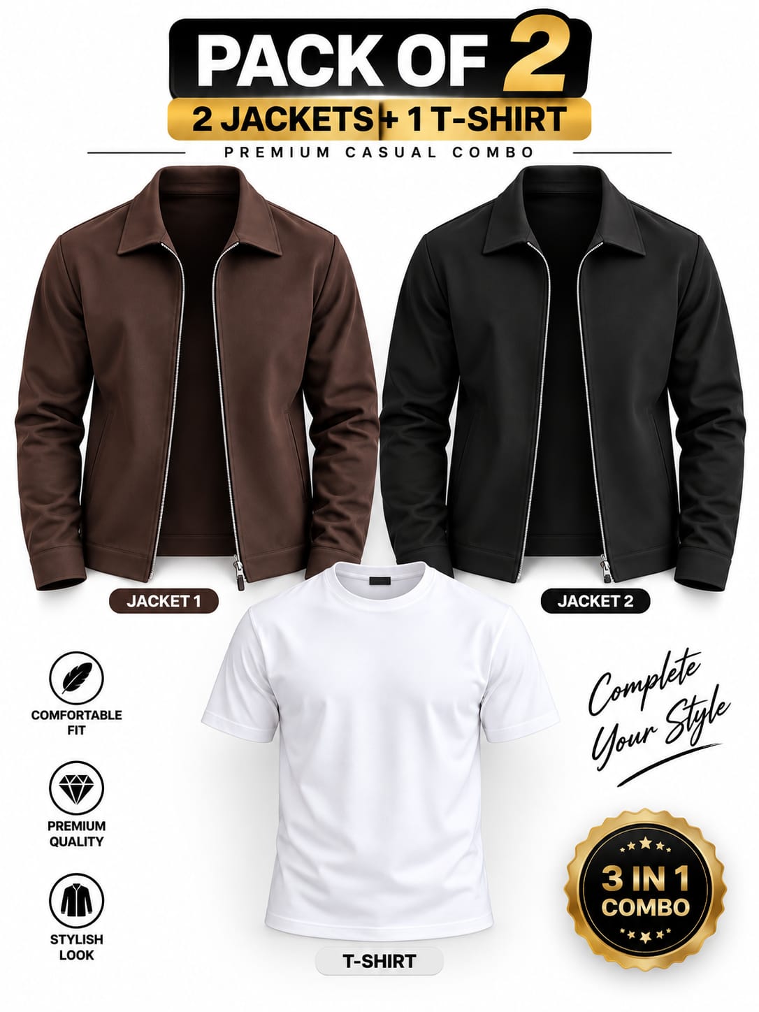 3-in-1 Combo Winter Deal < 2 Jackets + 1 Shirt